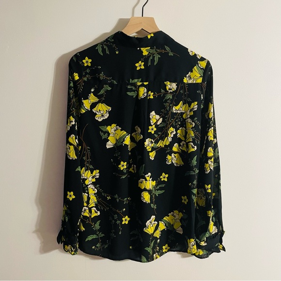 Floral Button Up Shirt Black Yellow Who What Wear Women’s Size Medium - Picture 5 of 11